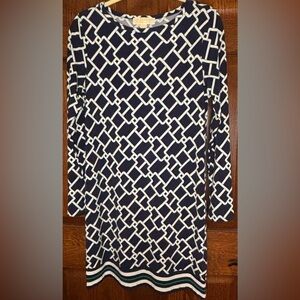 Michael Kors Women’s Size Med Navy, White And Green Geometric Sheath Dress